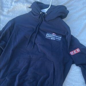 Navy Blue Hoodie with Embroidered Logos